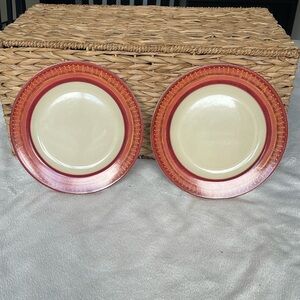 Pier 1 Lugano Set of 2 8” Salad Dessert Plates Fall Orange Red Tan Edge